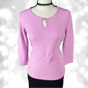 Soft Preppy Sag Harbor Pink Sweater With Keyhole Neckline